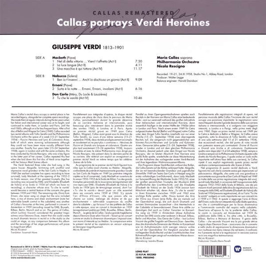 Callas portrays Verdi Heroines (Verdi 1, Studio Recital)(Vinyl)